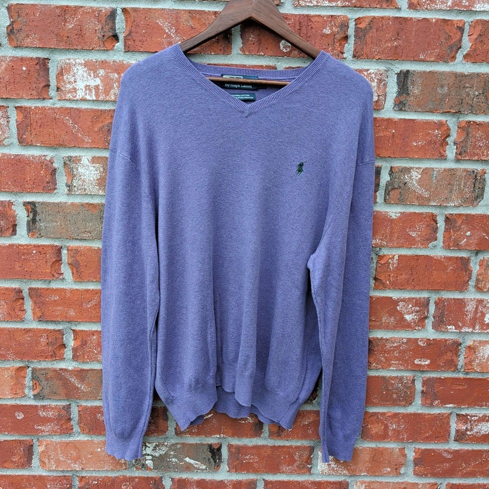 Polo Ralph Lauren V-Neck Sweater Mens XL Purple Pima Cotton Long Sleeve